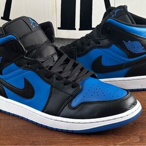 Jordan 1 Mid Black/Blue Men's Basketball Shoes Size 12